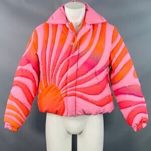ERL Size S Pink Orange Quilted Sunset Cotton Zip Snaps PufferJacket